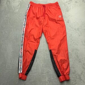 Umbro Track Pants Mens M Red Logo Tape Side Stripe Windbreaker Joggers